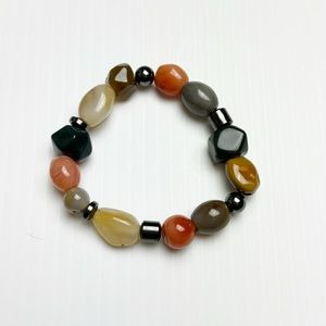 Agate Hematite Beaded Stretch Bracelet